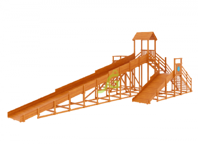 Горка для тюбингов Snow Fox IgraGrad, 12 и 4 метра с двумя скатами и двумя лестницами